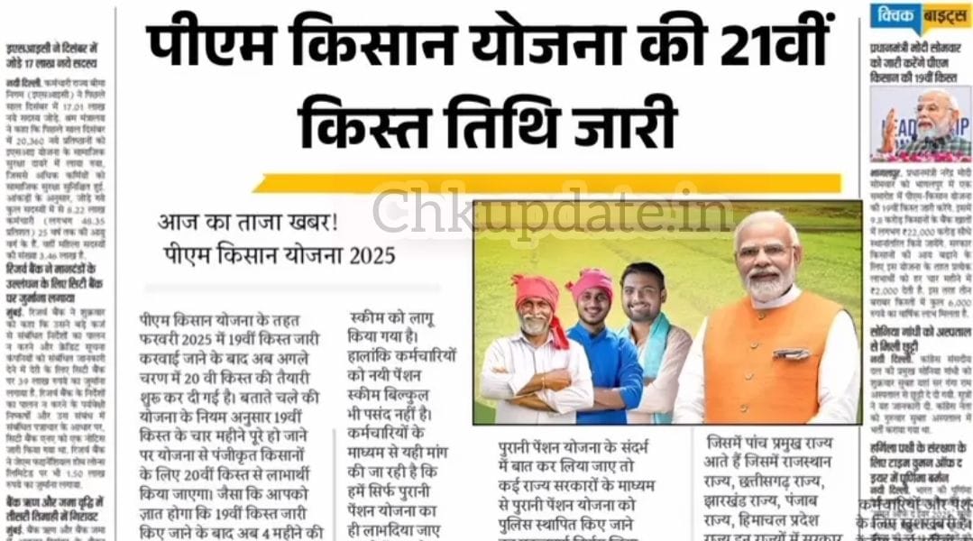 पीएम किसान योजना 21वीं किस्त तिथि 2025 pm kisan samman nidhi 21th installment date alert
